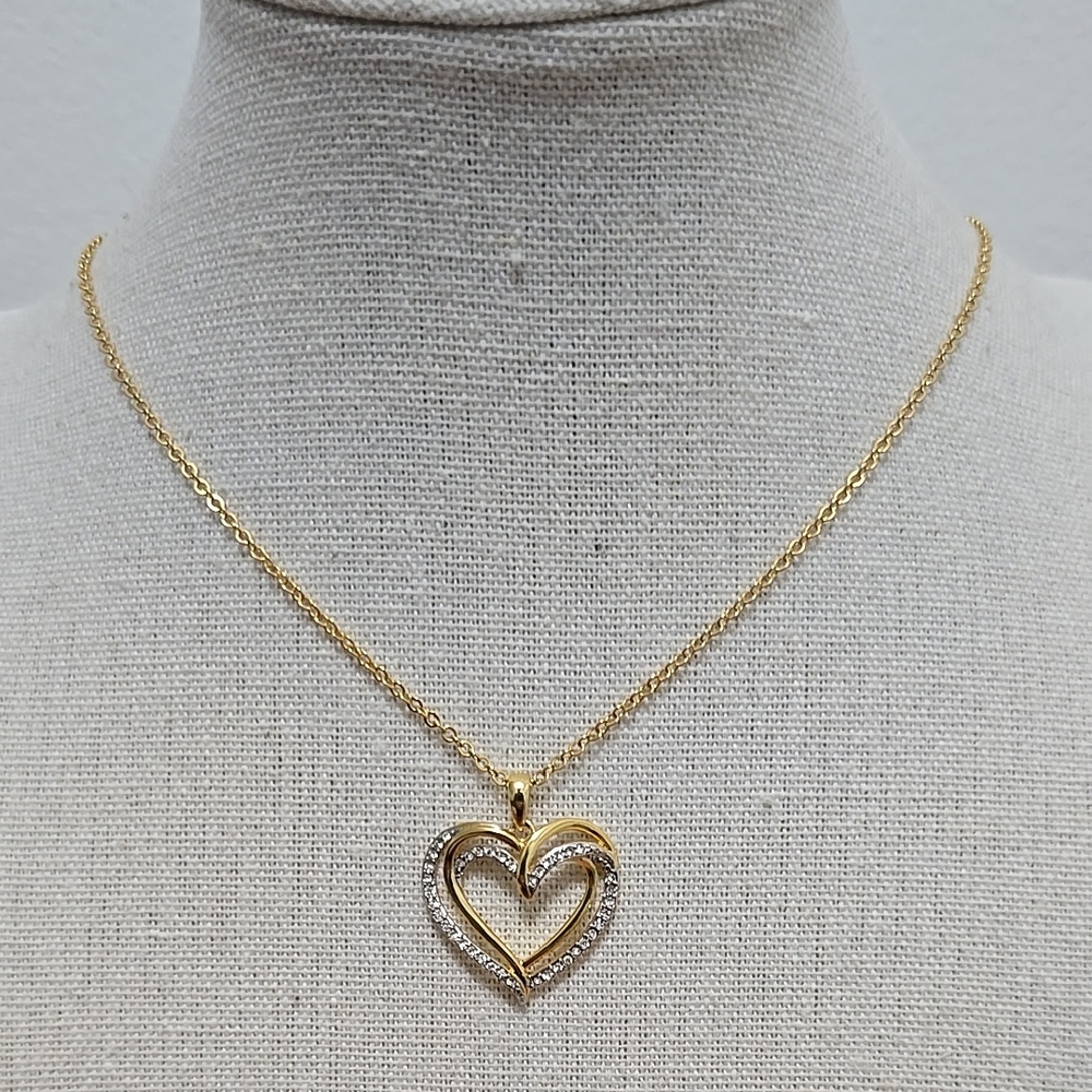 Rhinestone Double Hearts Pendant Necklace